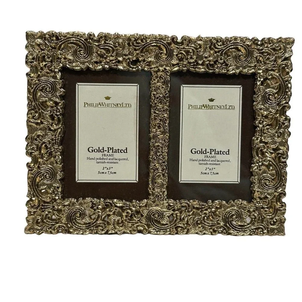 Philip Whitney Dual Photo Frame‎ 6 Inch Ornate Gold Plated Double Picture New